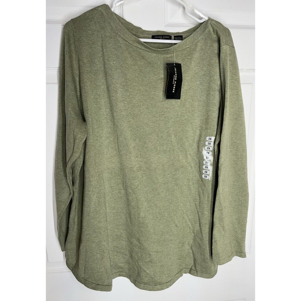 Jeanne Pierre Long Sleeve Cotton Sweater Sage Green Women’s Size 2X NWT